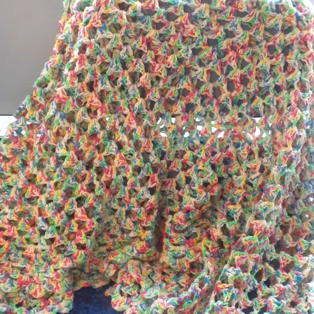 Crochet Knit Handmade Granny Blanket Polyester Rectangle Throw scallop edge 80"